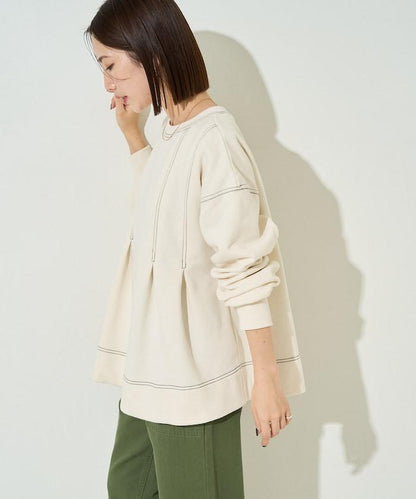 配色 ステッチ タック Aライン 裏起毛 チュニック【限定展開】