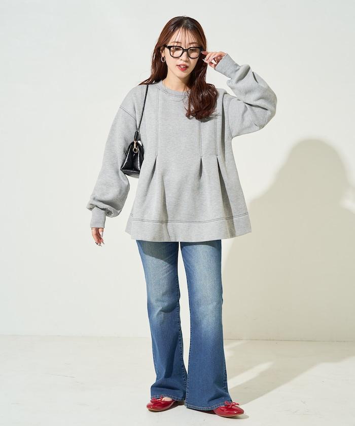 配色 ステッチ タック Aライン 裏起毛 チュニック【限定展開】