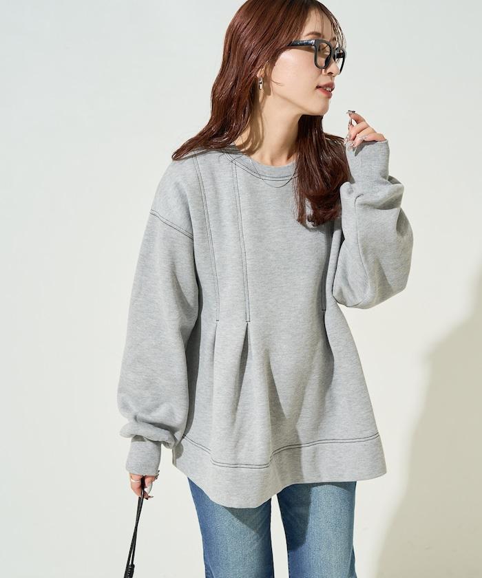 配色 ステッチ タック Aライン 裏起毛 チュニック【限定展開】