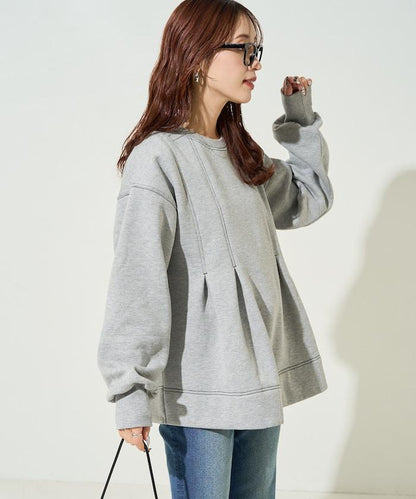 配色 ステッチ タック Aライン 裏起毛 チュニック【限定展開】