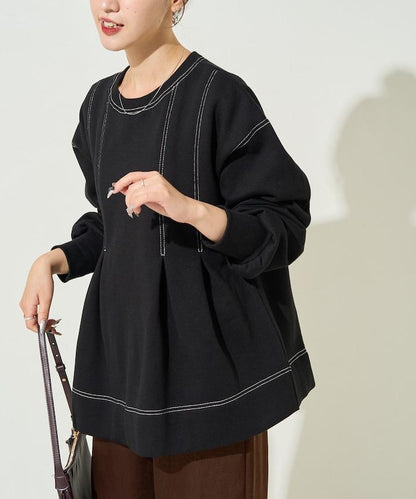 配色 ステッチ タック Aライン 裏起毛 チュニック【限定展開】