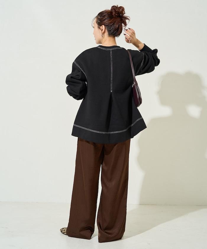 配色 ステッチ タック Aライン 裏起毛 チュニック【限定展開】