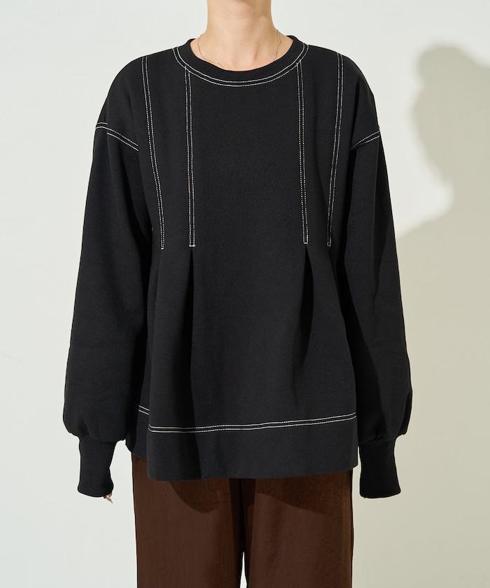 配色 ステッチ タック Aライン 裏起毛 チュニック【限定展開】