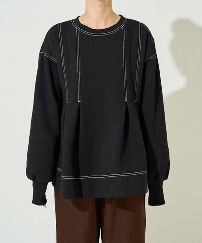 配色 ステッチ タック Aライン 裏起毛 チュニック【限定展開】