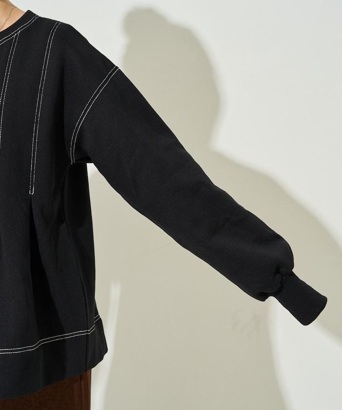 配色 ステッチ タック Aライン 裏起毛 チュニック【限定展開】