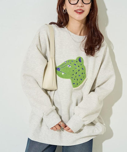 豹紋毛圈繡珍珠加絨衛衣