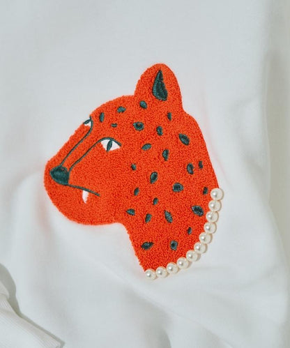 豹紋毛圈繡珍珠加絨衛衣