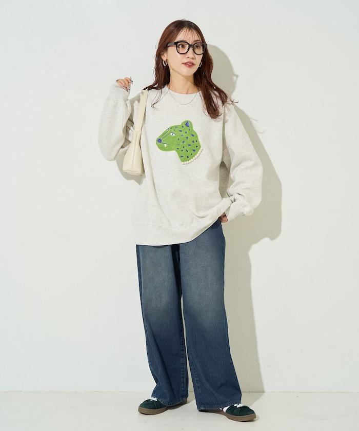 豹紋毛圈繡珍珠加絨衛衣