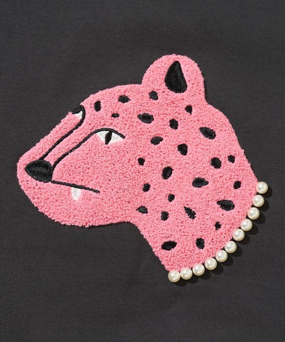 豹紋毛圈繡珍珠加絨衛衣