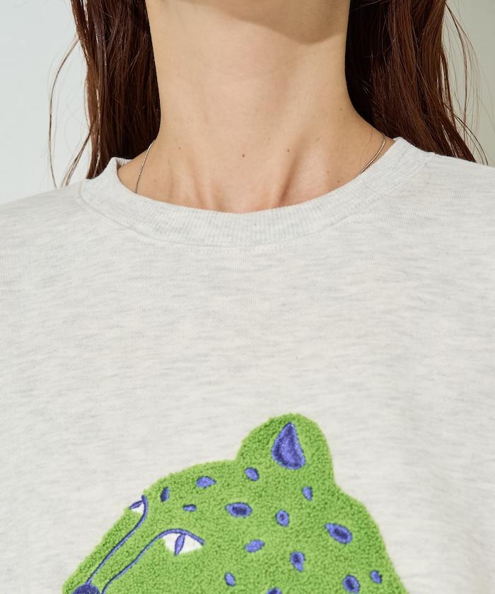 豹紋毛圈繡珍珠加絨衛衣