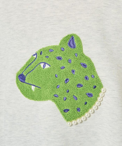 豹紋毛圈繡珍珠加絨衛衣