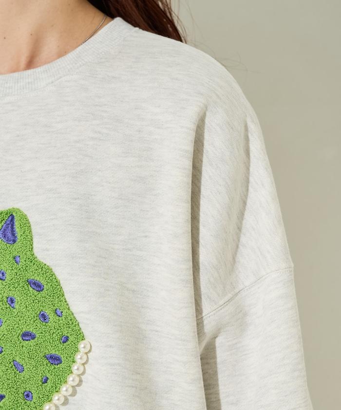 豹紋毛圈繡珍珠加絨衛衣