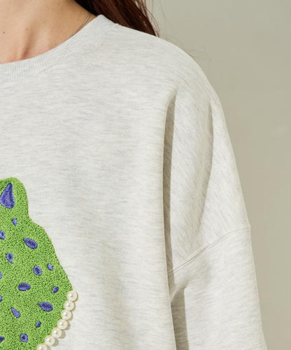 豹紋毛圈繡珍珠加絨衛衣