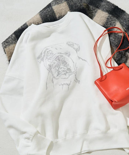 鬥牛犬亮片刺繡加絨寬鬆衛衣