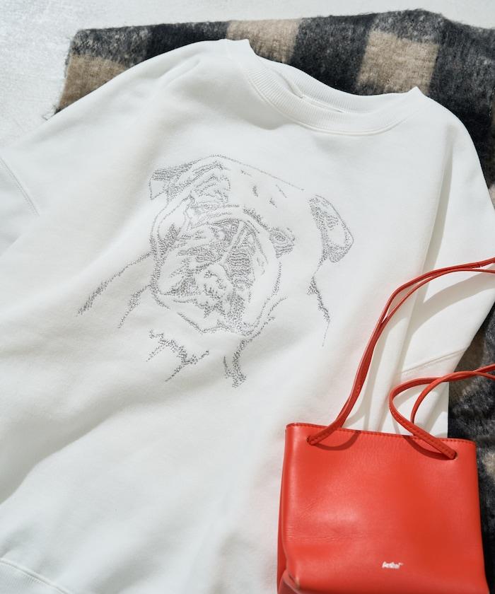 鬥牛犬亮片刺繡加絨寬鬆衛衣