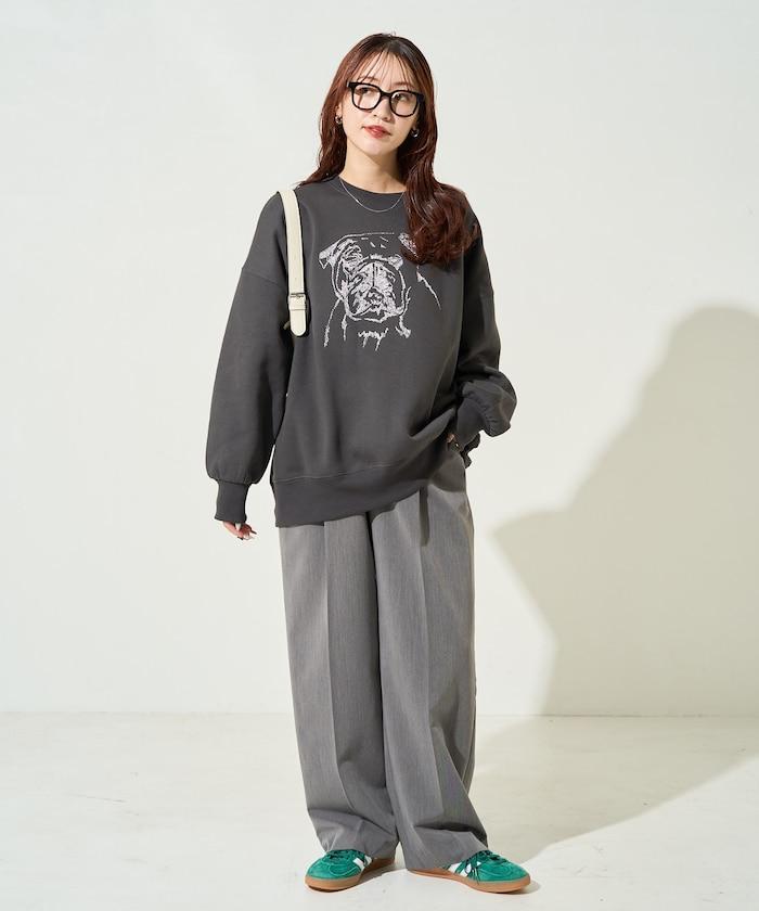 鬥牛犬亮片刺繡加絨寬鬆衛衣