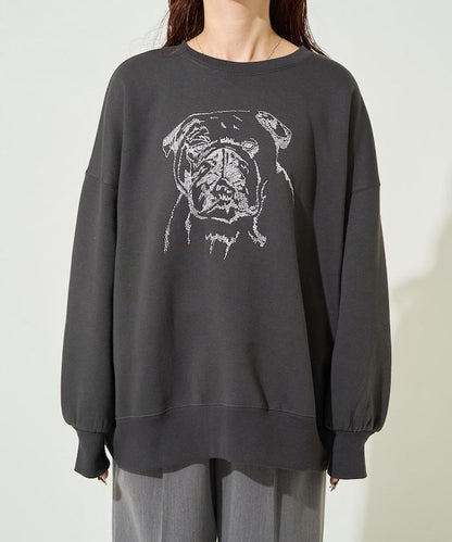 鬥牛犬亮片刺繡加絨寬鬆衛衣