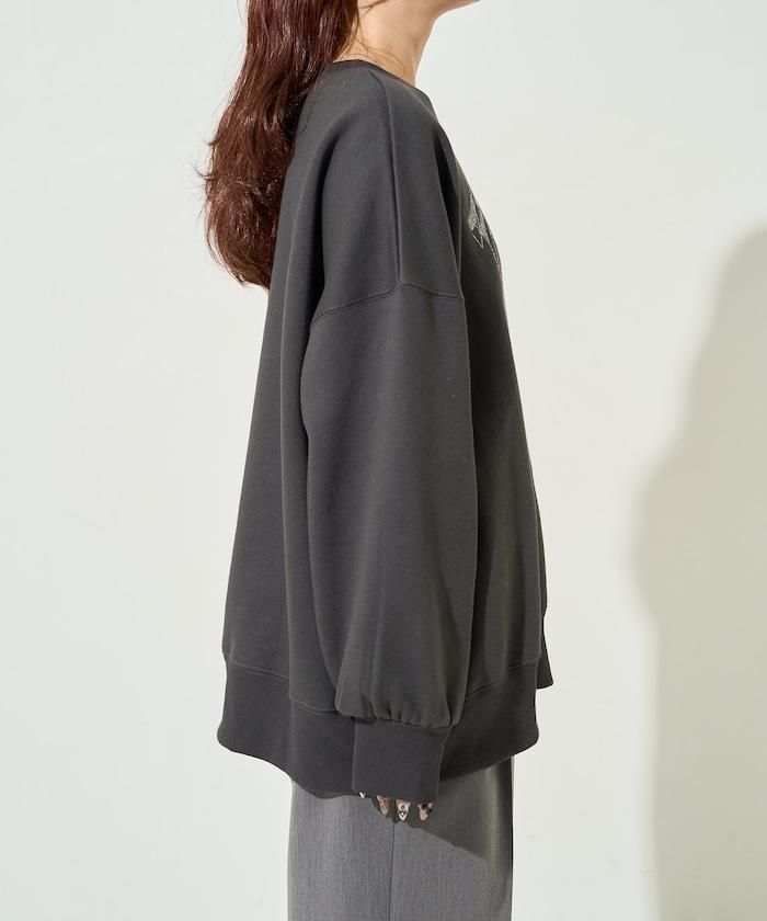 鬥牛犬亮片刺繡加絨寬鬆衛衣