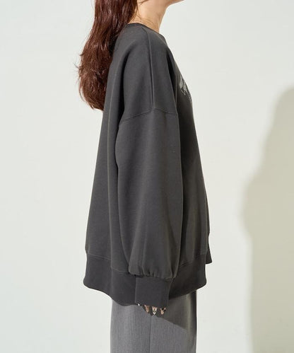 鬥牛犬亮片刺繡加絨寬鬆衛衣