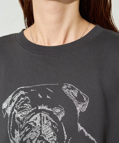 鬥牛犬亮片刺繡加絨寬鬆衛衣