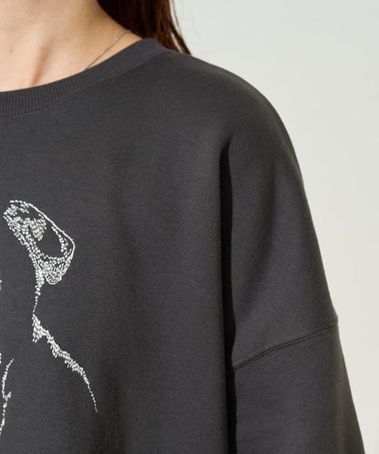 鬥牛犬亮片刺繡加絨寬鬆衛衣