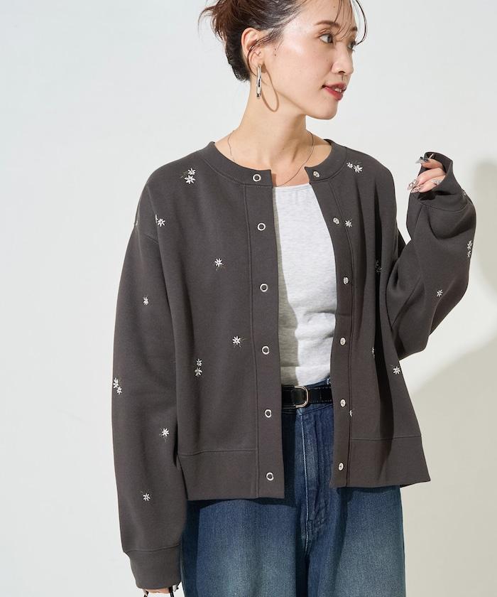 小花刺繡加絨衛衣開衫