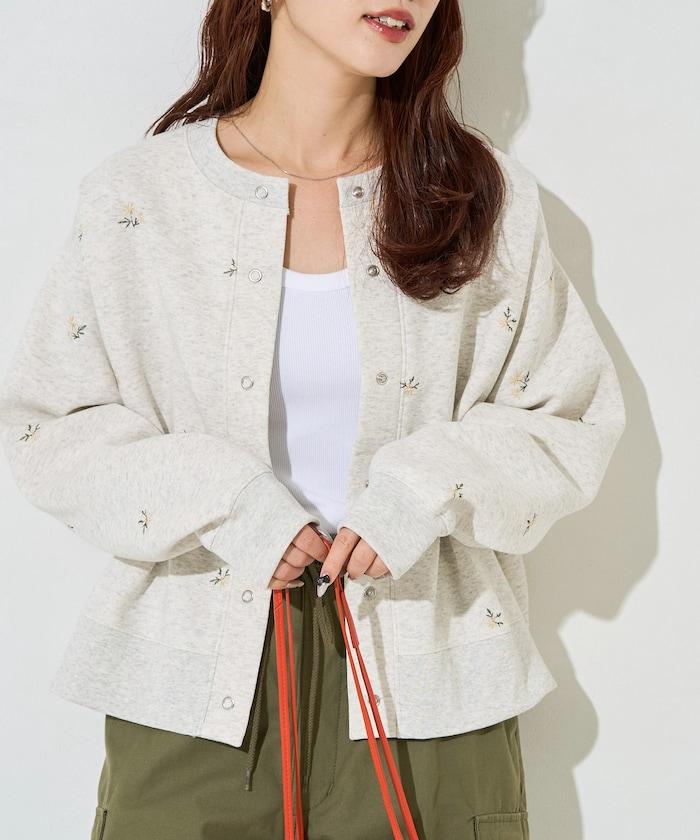 小花刺繡加絨衛衣開衫