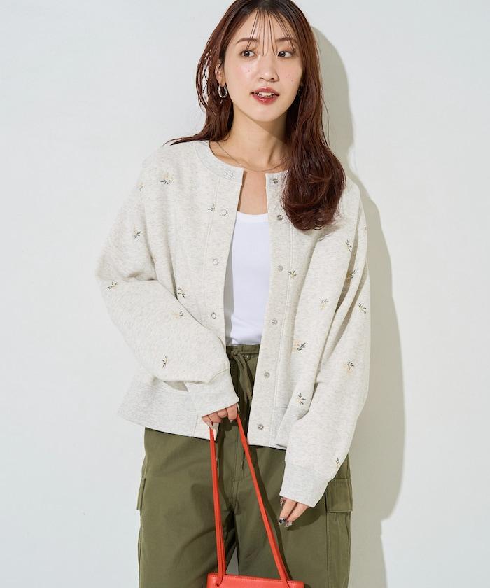 小花刺繡加絨衛衣開衫