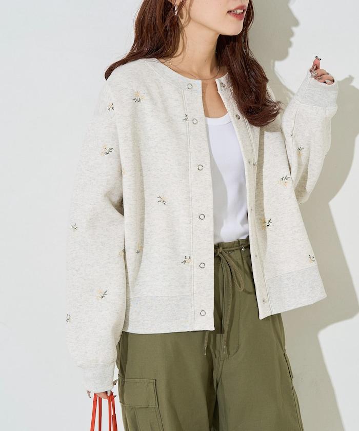 小花刺繡加絨衛衣開衫