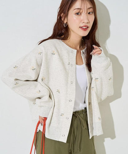小花刺繡加絨衛衣開衫
