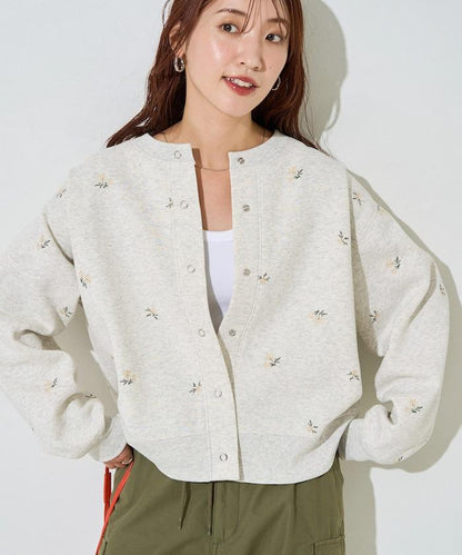 小花刺繡加絨衛衣開衫