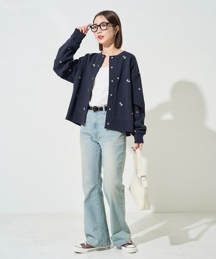 小花刺繡加絨衛衣開衫