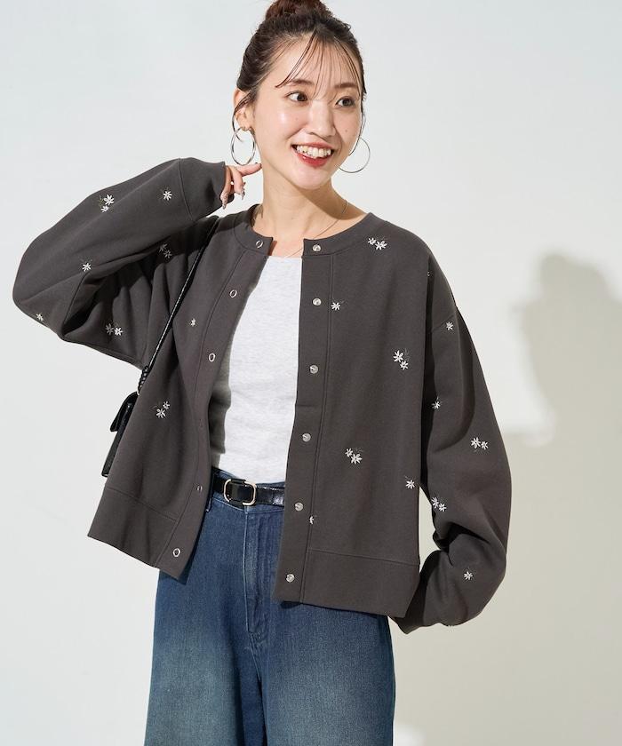 小花刺繡加絨衛衣開衫