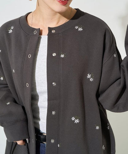 小花刺繡加絨衛衣開衫