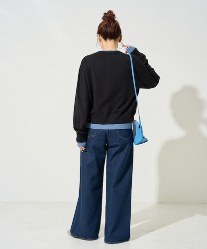 拼接配色紐扣開衫