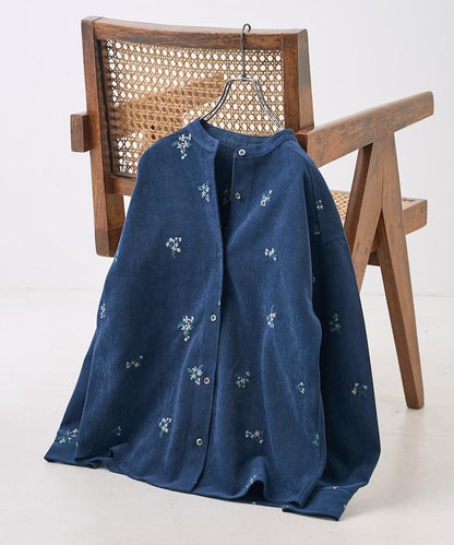 仿天鵝絨平紋燈芯絨小花圖案襯衫＜可搭配套裝＞