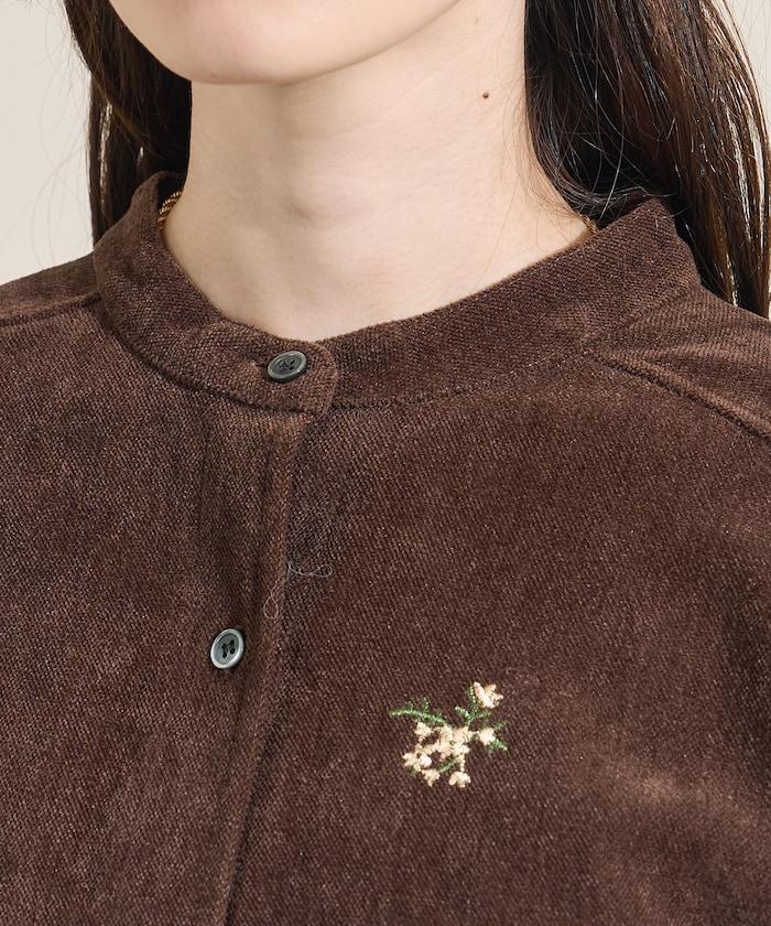 仿天鵝絨平紋燈芯絨小花圖案襯衫＜可搭配套裝＞