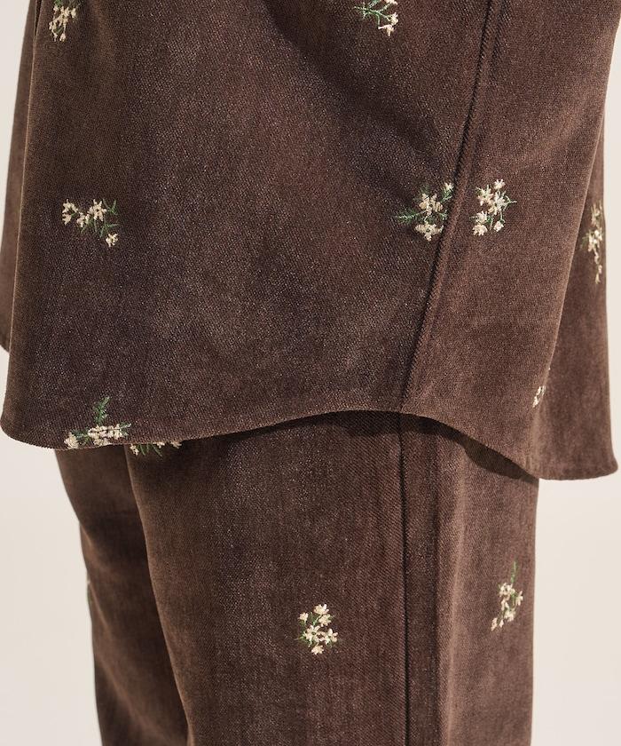 仿天鵝絨平紋燈芯絨小花圖案襯衫＜可搭配套裝＞