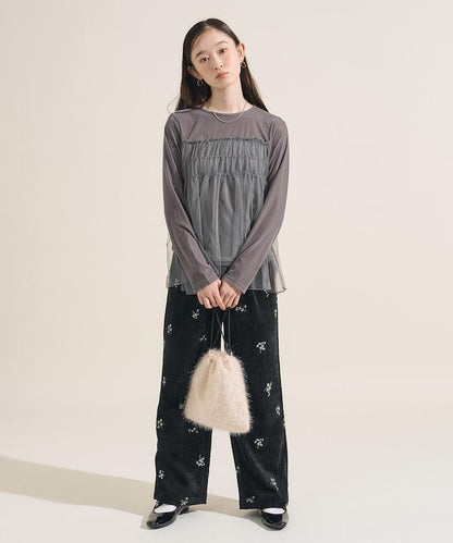 天鵝絨運動服拼接網紗上衣