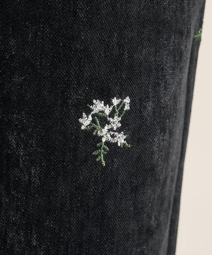 仿天鵝絨平紋燈芯絨小花圖案休閒褲＜可搭配套裝＞