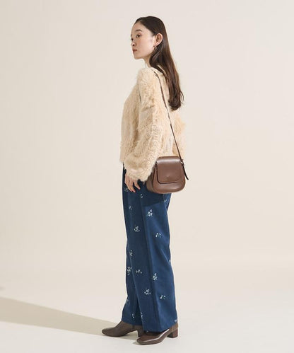 仿天鵝絨平紋燈芯絨小花圖案休閒褲＜可搭配套裝＞