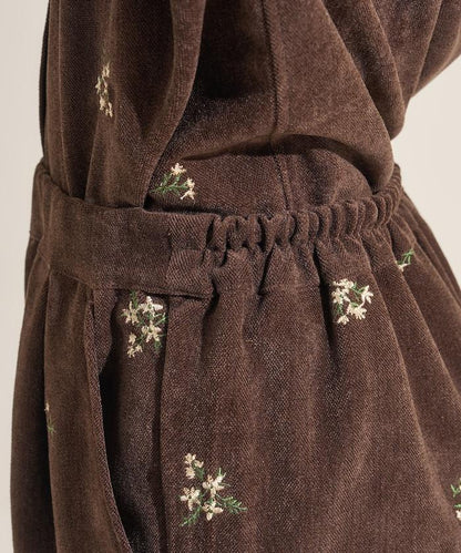 仿天鵝絨平紋燈芯絨小花圖案休閒褲＜可搭配套裝＞