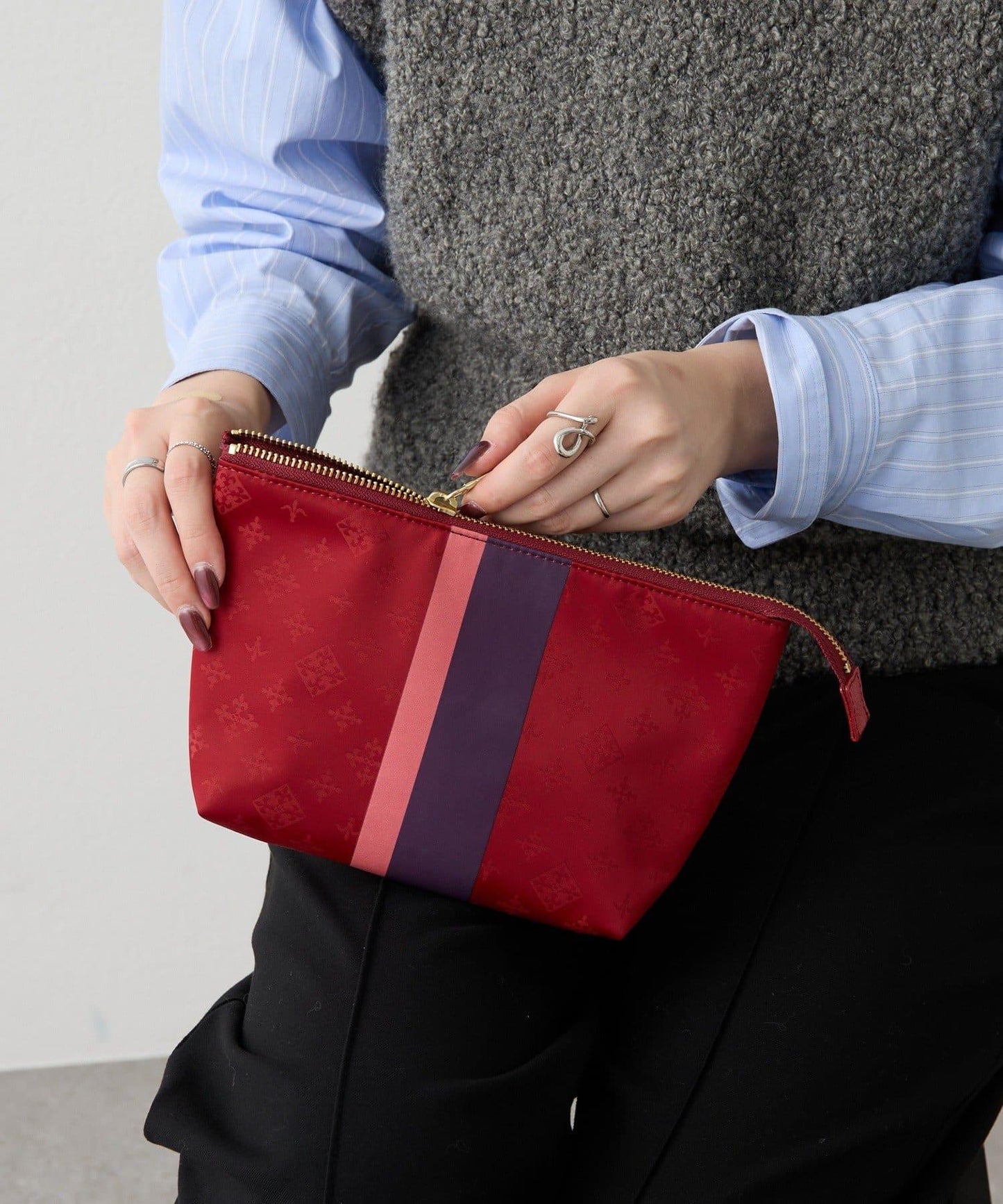 條紋印花化妝包 M