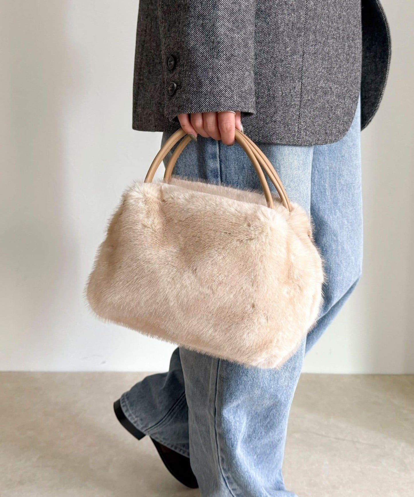 仿貂絨兩用方形托特包