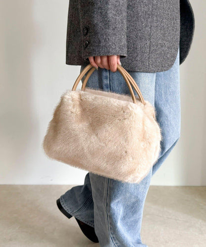 仿貂絨兩用方形托特包