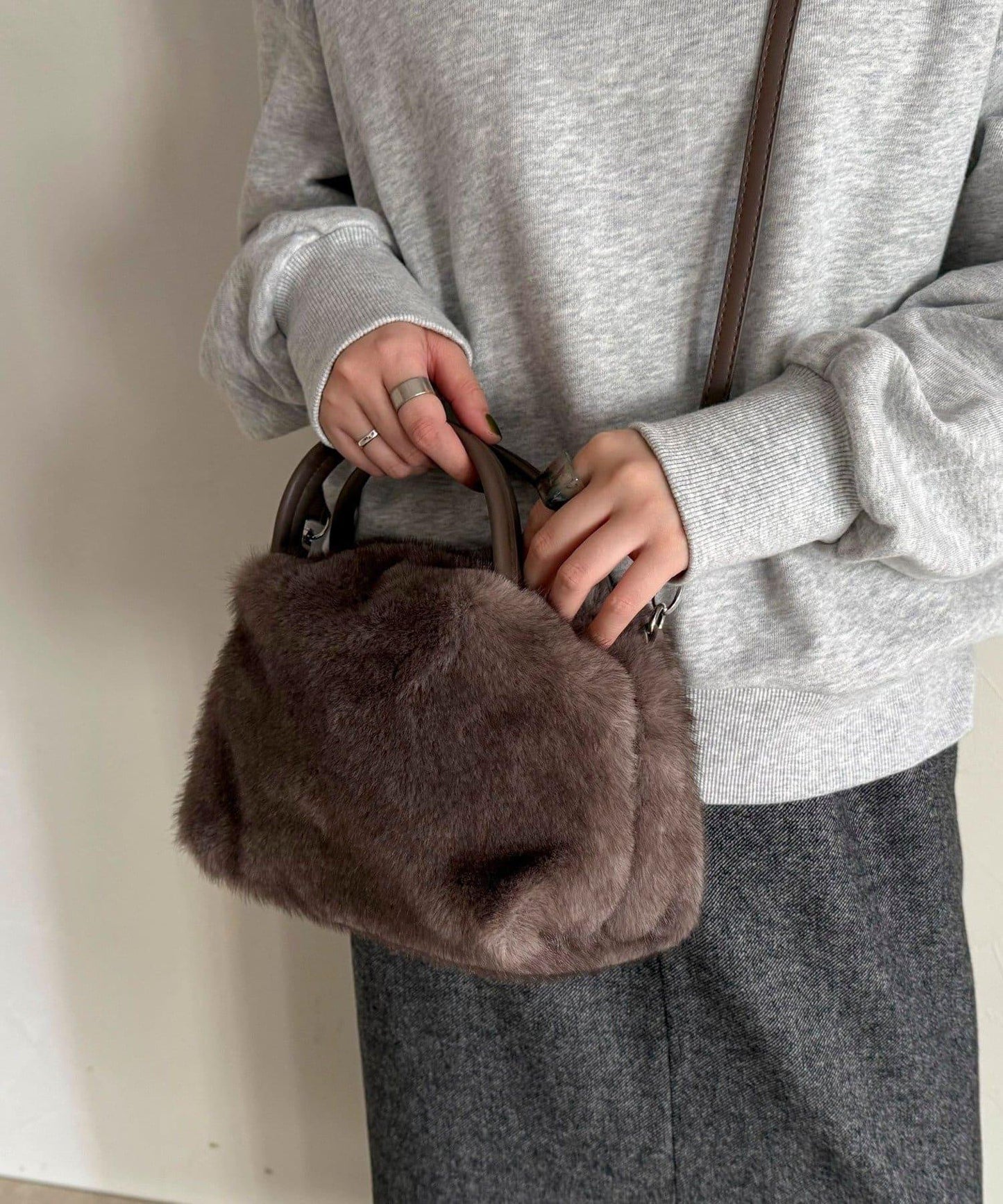 仿貂絨兩用方形托特包