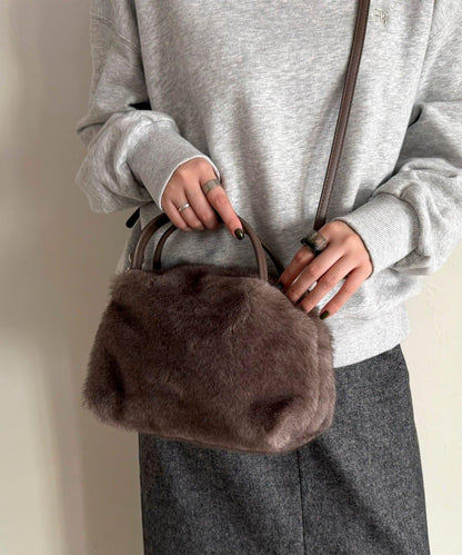仿貂絨兩用方形托特包