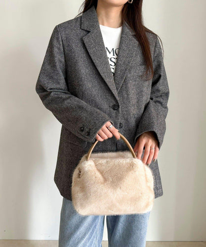 仿貂絨兩用方形托特包