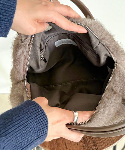 仿貂絨兩用方形托特包