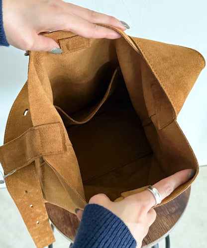 仿麂皮可調節單肩包